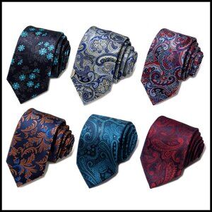 Woven Jacquard Necktie Set Formal Elegant Classic Men's Accessories 6 Piece
